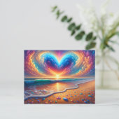 Regenbogen Herz Wolke über Strand Postkarte (Stehend Vorderseite)