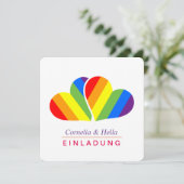 Regenbogen Herzen Einladung (Stehend Vorderseite)