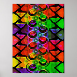 Regenbogen-Herzen-Fraktalmuster abstrakt Poster