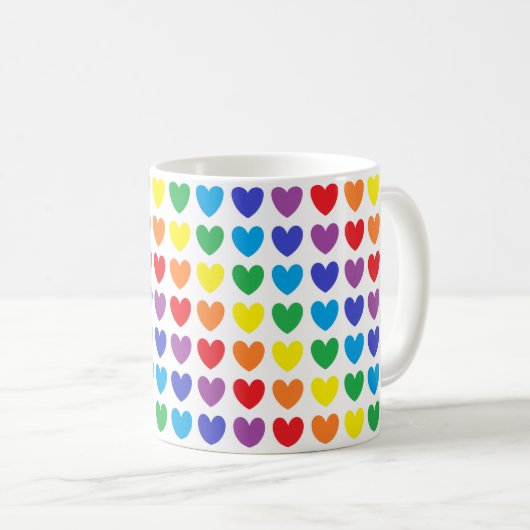 Regenbogen-Herzen Kaffeetasse (VorderseiteRechts)