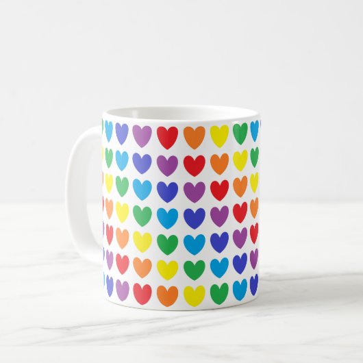 Regenbogen-Herzen Kaffeetasse (Vorderseite Links)