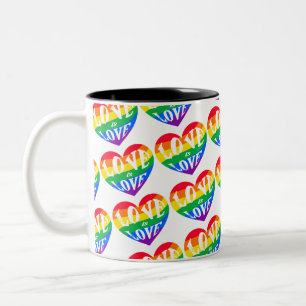 Regenbogen-Herzen Liebe ist Liebe Pride Zweifarbige Tasse