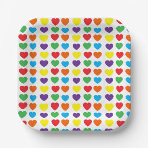 Regenbogen-Herzen-Muster Pappteller
