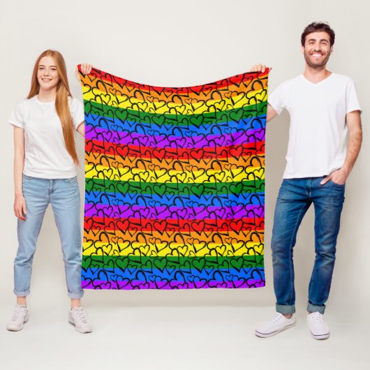 Regenbogen Herzmuster Fleecedecke (Beispiel)