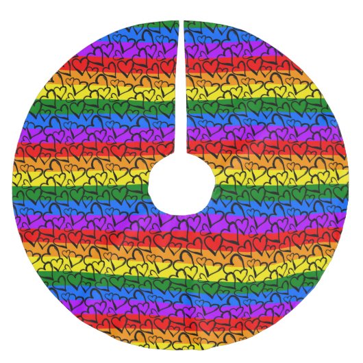 Regenbogen Herzmuster Polyester Weihnachtsbaumdecke (Vorderseite)