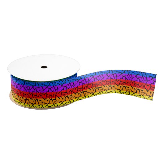 Regenbogen Herzmuster Ripsband (Spule)