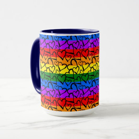 Regenbogen Herzmuster Tasse (Vorderseite Links)