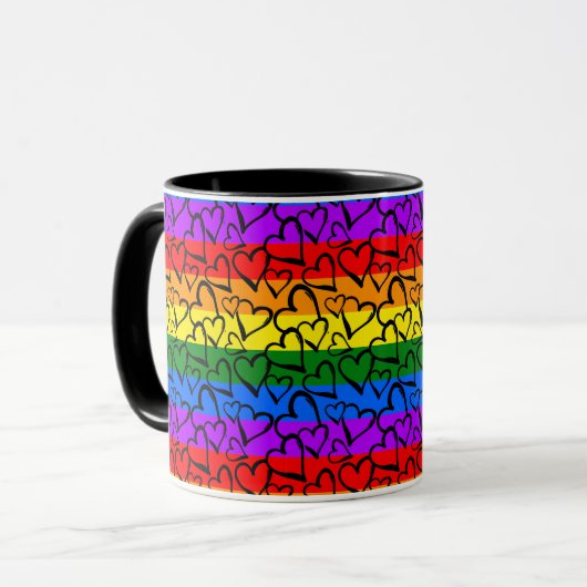 Regenbogen Herzmuster Tasse (Vorderseite Links)