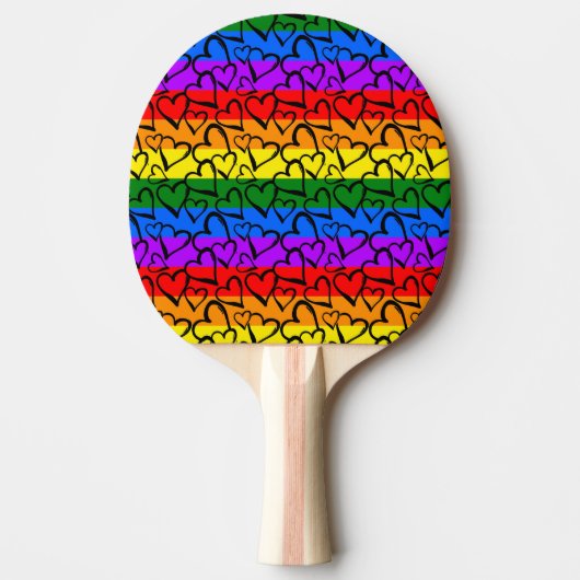 Regenbogen Herzmuster Tischtennis Schläger (Vorderseite)