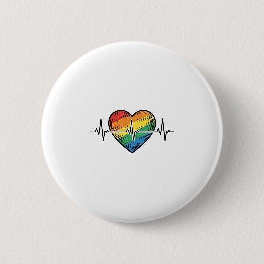 Regenbogen Herzschlag Herz Vintage Gravur Design_1 Button (Vorderseite)