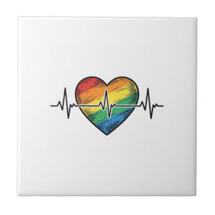 Regenbogen Herzschlag Herz Vintage Gravur Design_1 Fliese