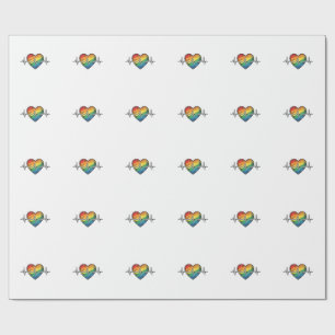 Regenbogen Herzschlag Herz Vintage Gravur Design_1 Geschenkpapier