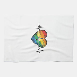 Regenbogen Herzschlag Herz Vintage Gravur Design_1 Geschirrtuch