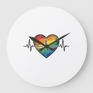 Regenbogen Herzschlag Herz Vintage Gravur Design_1 Große Wanduhr