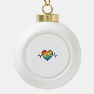 Regenbogen Herzschlag Herz Vintage Gravur Design_1 Keramik Kugel-Ornament