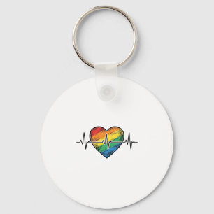 Regenbogen Herzschlag Herz Vintage Gravur Design_1 Schlüsselanhänger