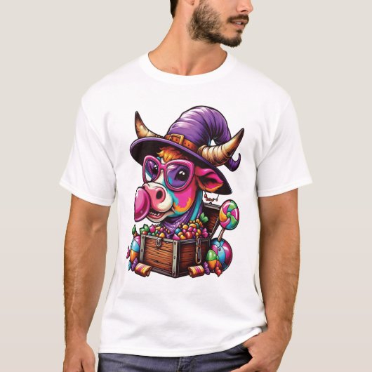 Regenbogen Highland Kuh Halloween T-Shirt (Vorderseite)