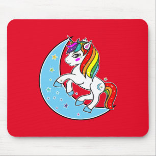 Regenbogen Himmelsblauer Mond & Sterne Einhorn Mousepad
