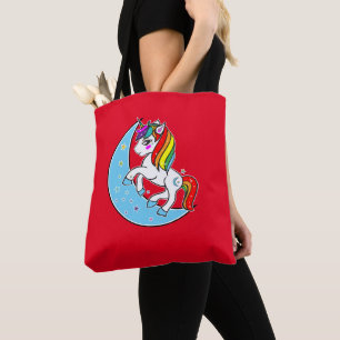 Regenbogen Himmelsblauer Mond & Sterne Einhorn Tasche