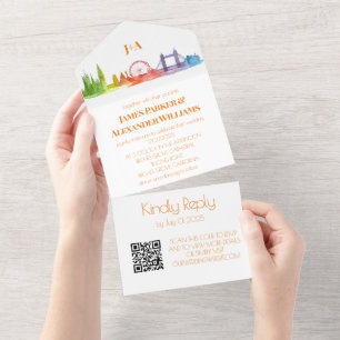 Regenbogen-Hochzeit LGBT Stolz RSVP QR-Code  All In One Einladung