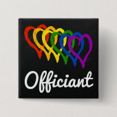 Regenbogen-Hochzeit überlagerte Herzen Officiant Button (Vorderseite)