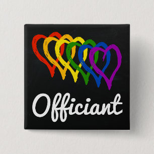 Regenbogen-Hochzeit überlagerte Herzen Officiant Button