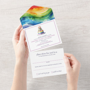 Regenbogen-Hochzeitstorte-Einladung All In One Einladung