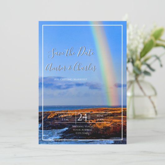 Regenbogen, Hoffnung und Glück, Hochzeit retten da Einladung (Stehend Vorderseite)