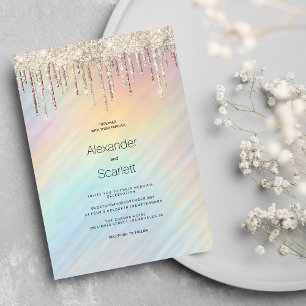 Regenbogen holografische goldene Glittertropfen Ho Einladung