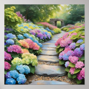 Regenbogen-Hortensien-Gartenweg Poster