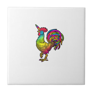 Regenbogen-Huhn-Einhorn-Hahn-Lustiges-Tier-Bild Fliese