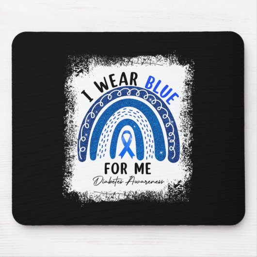 Regenbogen Ich trage blaues Band für Me T1D Diabet Mousepad (Vorne)