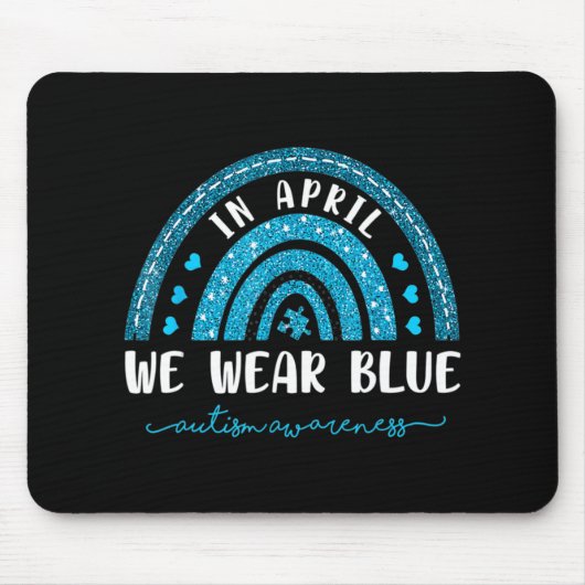 Regenbogen im April tragen wir blaues Autismus Bew Mousepad (Vorne)