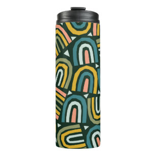 Regenbogen im geometrischen Stil, Vintage Muster. Thermosbecher