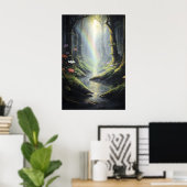 Regenbogen im magischen Wald, dunkelgrüner Wald mi Poster (Heimbüro)