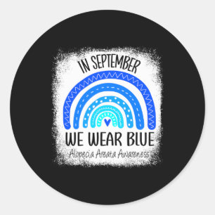Regenbogen Im September tragen wir blaue Alopezie  Runder Aufkleber