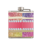 Regenbogen-Imitat-Glitzer Stripes Diamant-Gold Flachmann (Rückseite)