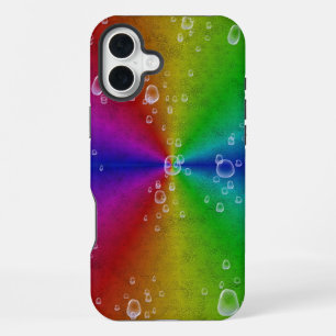 Regenbogen in Elefantenhaut Leatheroptik & Regentr iPhone 16 Plus Hülle