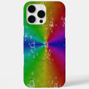 Regenbogen in Lederoptik und Regentropfen iPhone 16 Pro Max Hülle