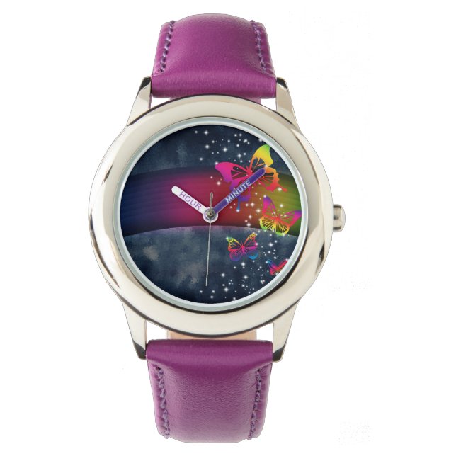 Regenbogen in Schmetterlingen Armbanduhr (Vorderseite)