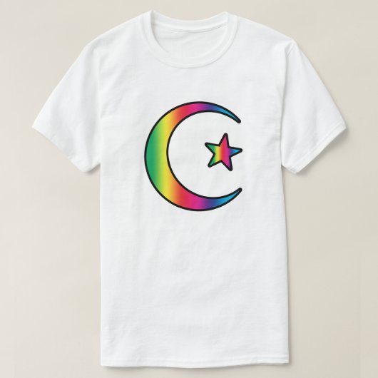 Regenbogen-islamischer Stern und Halbmond T-Shirt (Design vorne)