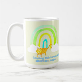 Regenbogen jagen und Nickerchen süße rote Katze Kaffeetasse