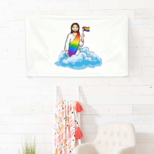 Regenbogen Jesus Progress Flag Banner (Insitu)