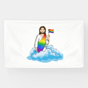Regenbogen Jesus Progress Flag Banner