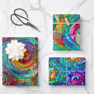 Regenbogen-Juwel-Ton-Mosaik-Glasmuster-Geburtstag Geschenkpapier Set