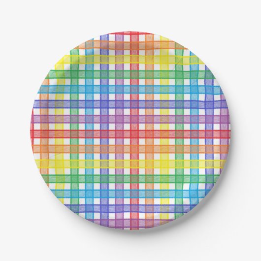Regenbogen kariert pappteller (Vorderseite)