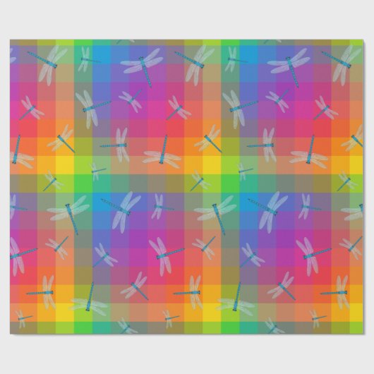 Regenbogen-Karo mit Libellen Geschenkpapier (Flach)