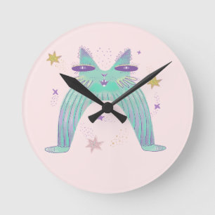 Regenbogen-Katz-Kunst Runde Wanduhr