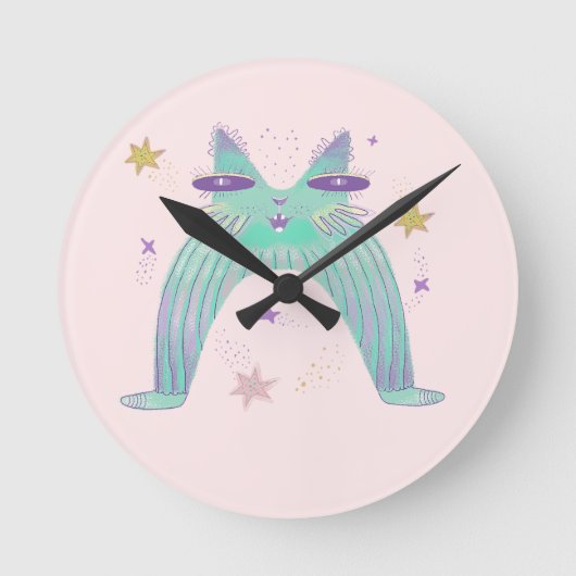 Regenbogen-Katz-Kunst  Runde Wanduhr (Vorderseite)