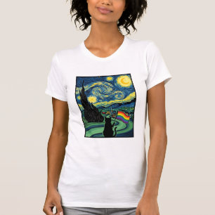 Regenbogen-Katz-Nachtlandschaft-Vektor-Shirt-Desig T-Shirt